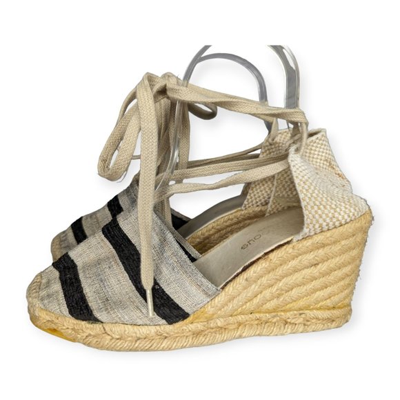 Andre Assous Striped Espadrille Wedges Size 7 - Picture 4 of 15